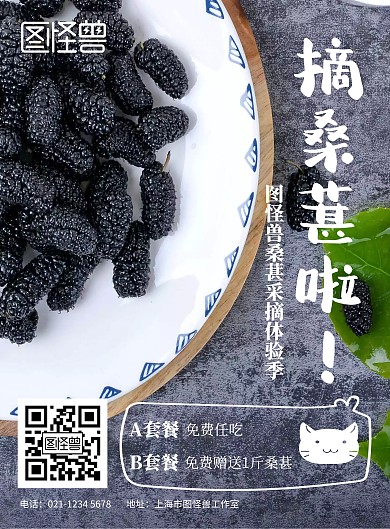 桑葚采摘简约风深色旅游竖版海报