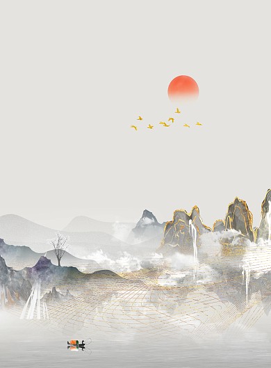 图怪兽原创元素新中式风格装饰画背景