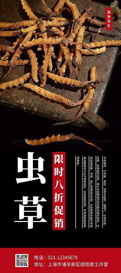 简约大气创意黑色虫草展架