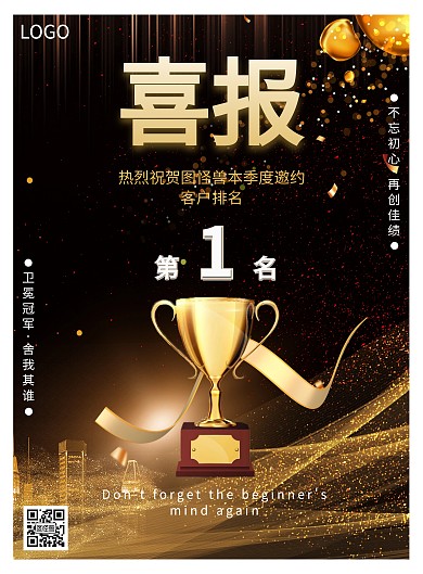 客户邀约第一奖杯金色大气喜报宣传海报