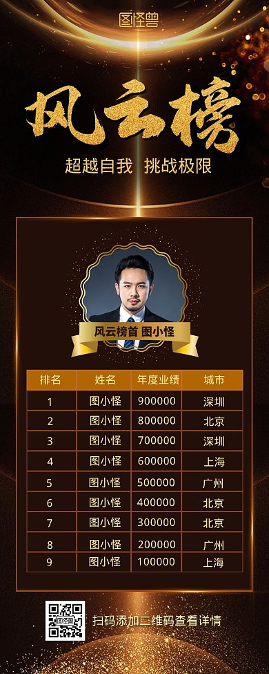 黑色质感销售风云榜排行榜表格宣传营销长图