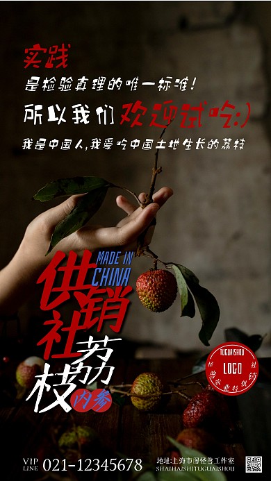水果荔枝国潮骄傲创意标语摄影图海报