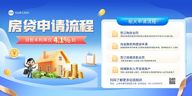 房贷申请流程宣传印刷横版海报