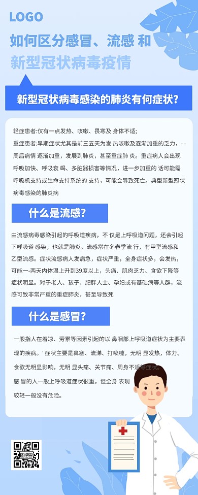 新型冠状病毒，流感，感冒区分营销长图