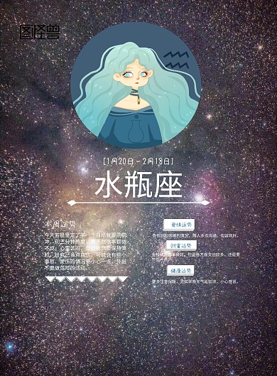 星座运势+手机海报+运势+水瓶座+星空