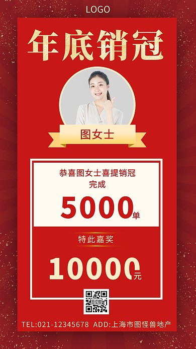 年底销冠简约大气红色喜报手机海报