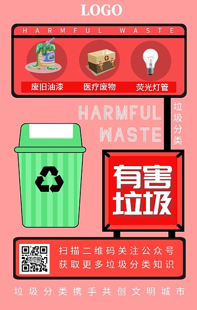 垃圾分类垃圾回收环境保护扁平手机海报