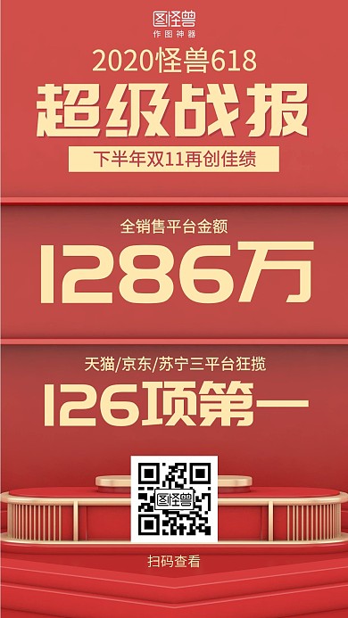 红色立体618销售超级战报喜报海报