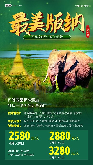 西双版纳旅游指南路线景点旅行社手机海报