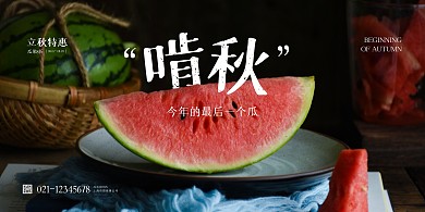 立秋西瓜促销水果摄影简约风横版海报