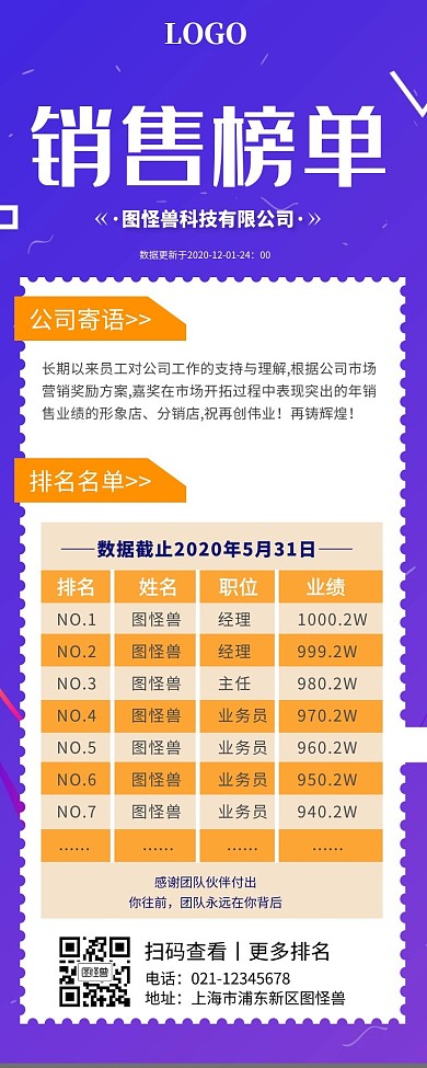 公司业绩榜单深蓝色手机营销海报