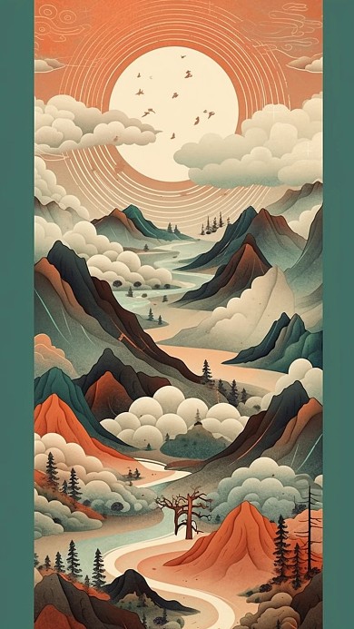 山水插画简约风格合集