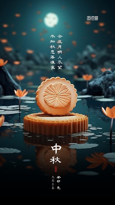 中秋节宣传节日月饼AIGC手机海报