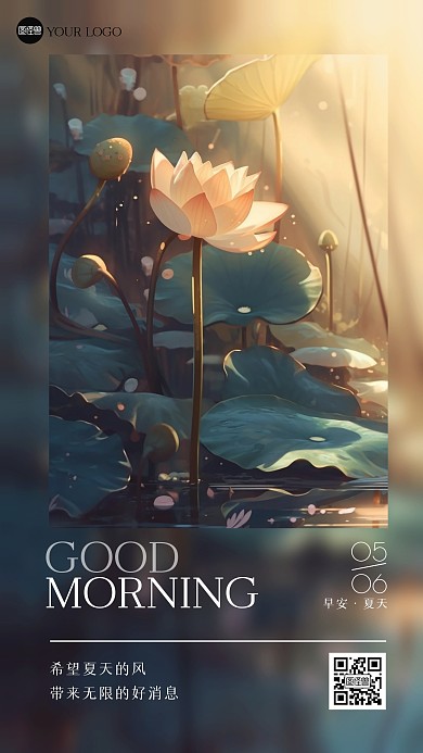 早安夏天AIGCMOBAN手机海报