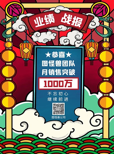 业绩加油贺报竖版海报