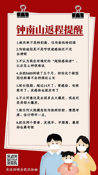 肺炎钟南山返程提醒宣传手机海报
