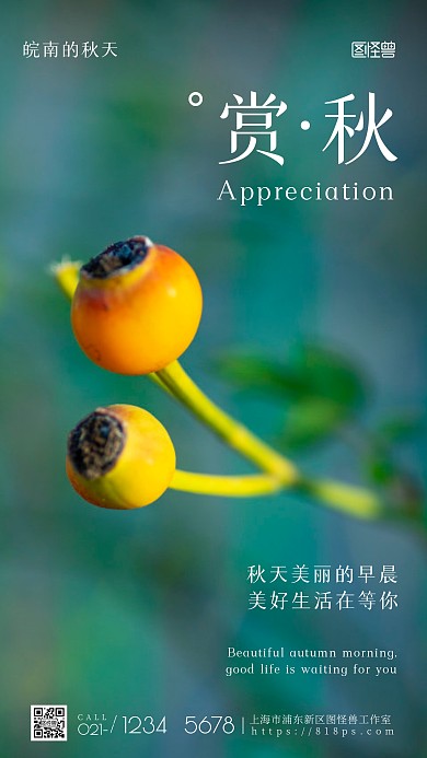 皖南赏秋美好景色棕色宣传简约风摄影图海报