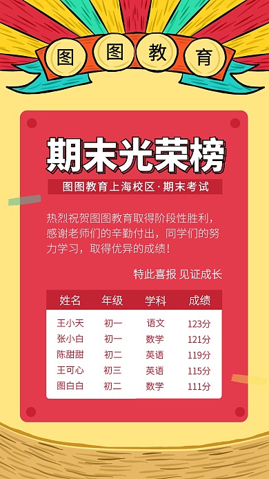 中小学期末考成绩榜手机海报