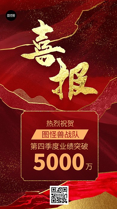 喜报战报贺报业绩汇报卡片红色鎏金风海报