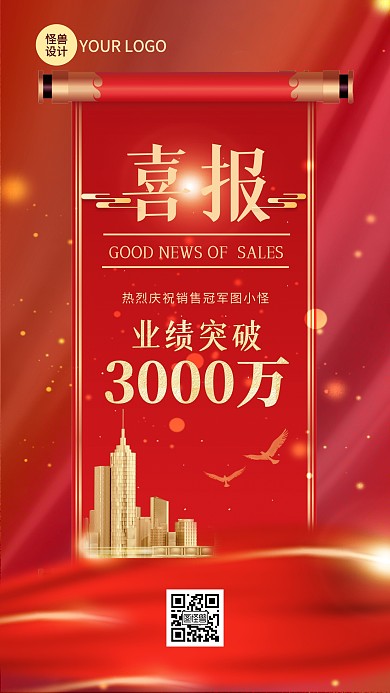 楼盘喜报红色喜庆手机海报