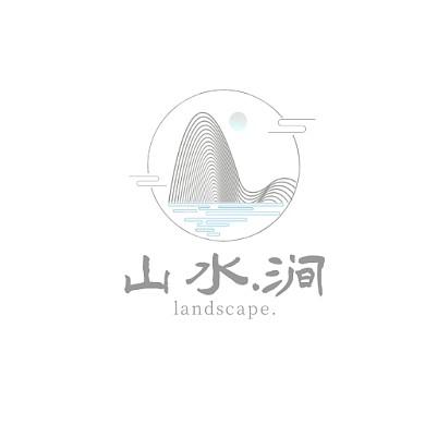 灰色简约唯美古风山水LOGO