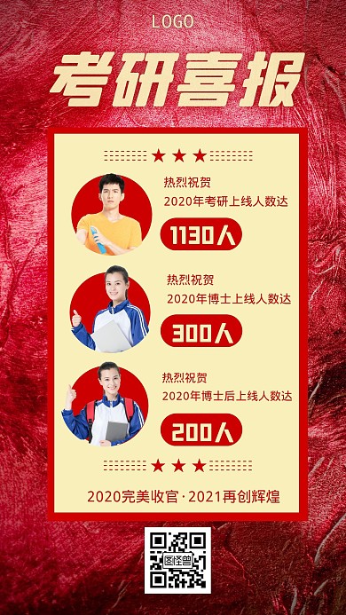 考研喜报中国风风格红色宣传手机海报