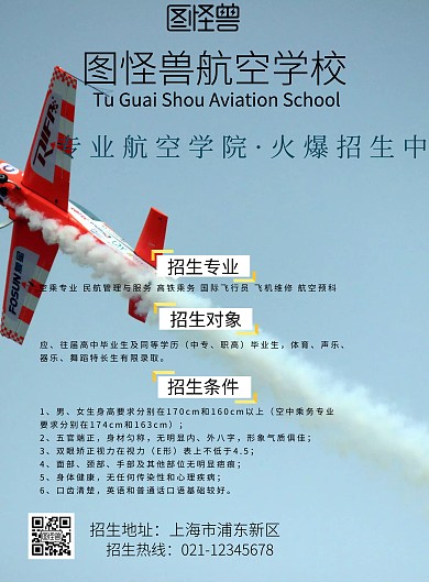 简约创意云朵航空职校学校招生海报