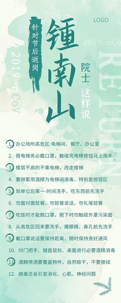 钟南山节后复工宣传绿色营销长图