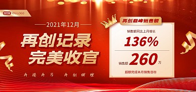 原创喜报表彰月底收官红金大气banner