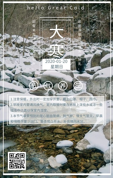 传统二十四节气大寒卡通诗词手机海报