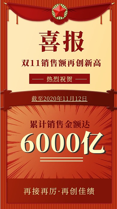 双十一喜报红色喜庆创意手机海报