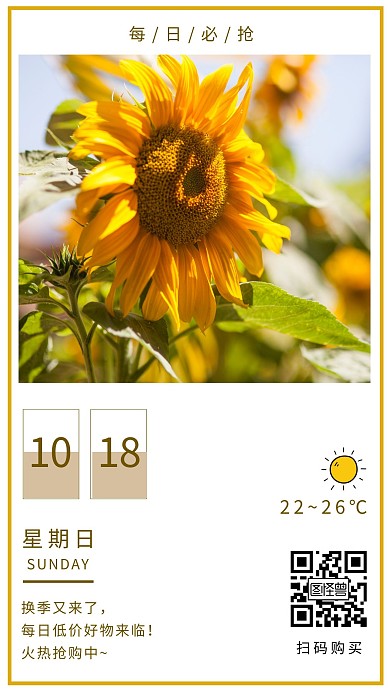 每日必抢日签黄色简约