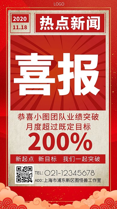 热点新闻喜讯红色喜报复古风手机海报