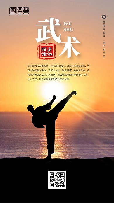 武术学子风采传统武术简约手机海报