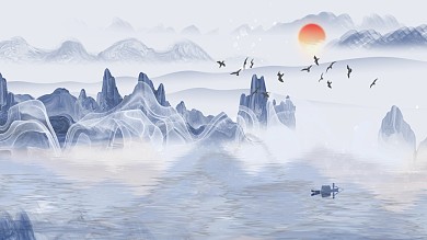 图怪兽原创元素古风新中式风格装饰画背景