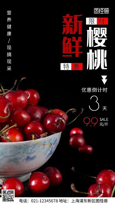 摄影图优惠倒计时黑色简约风手机海报