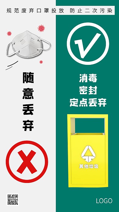 废弃口罩正确处理手机海报