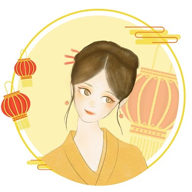 黄色卡通手绘古风红包头像