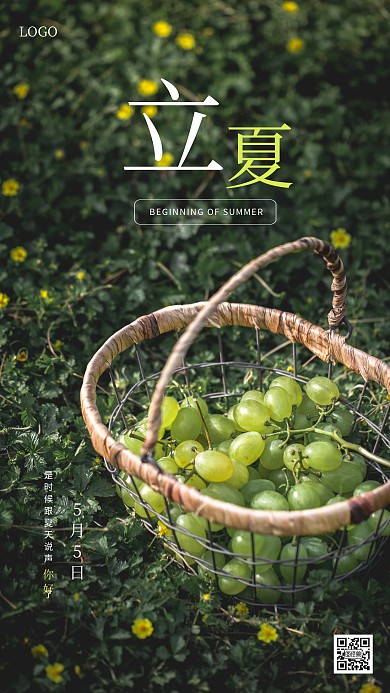 绿色葡萄清新立夏日签