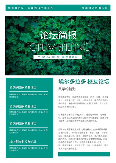 绿色简约图文论坛简报