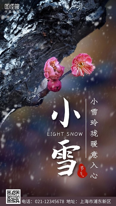 小雪节气红色简约大气营销手机海报