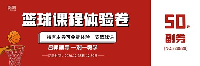 2020简约插画篮球课程体验券优惠券
