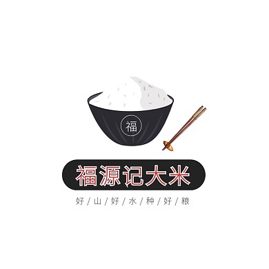 红色大米饭碗卡通插画粮食电商logo