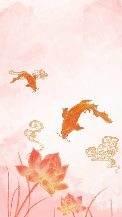 图怪兽原创元素古风金色鲤鱼荷花背景