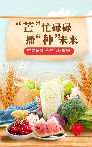 芒种节气水果蔬菜促销电商竖版海报