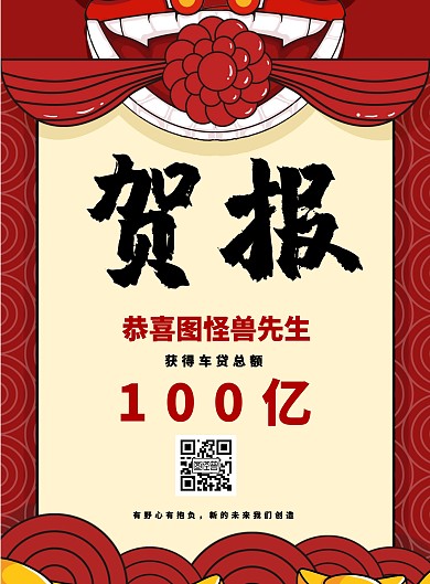 车贷喜报简约红色大气印刷海报