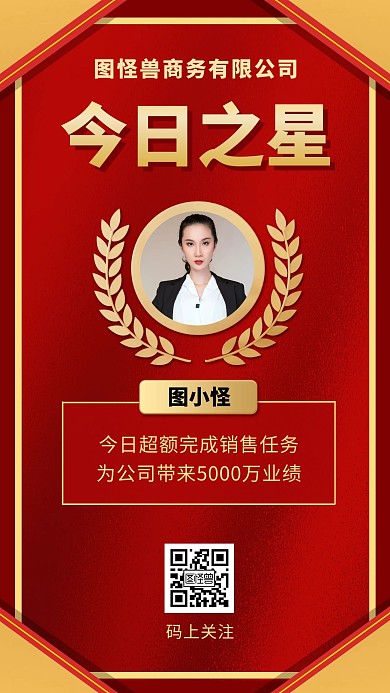 今日之星证书红色企业资讯创意手机海报