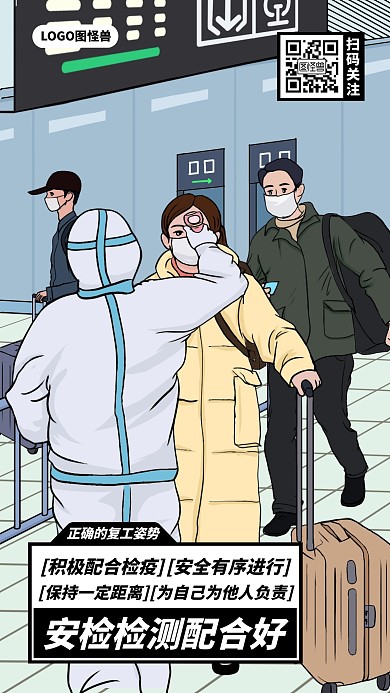 出行体温监测正确的复工姿势疫情漫画海报