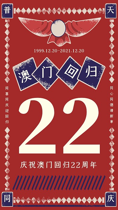 创意红色复古党政澳门回归20周年海报