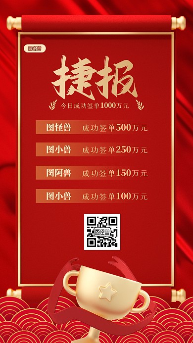 大气国庆节捷报喜报3D海报